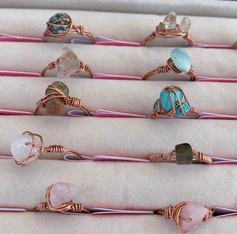 Brass Mystery Crystal Wire Wrapped Ring