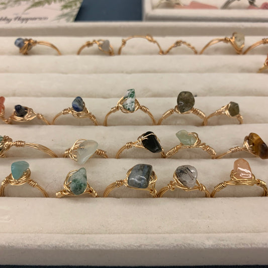 Gold Mystery Crystal Wire Wrapped Ring